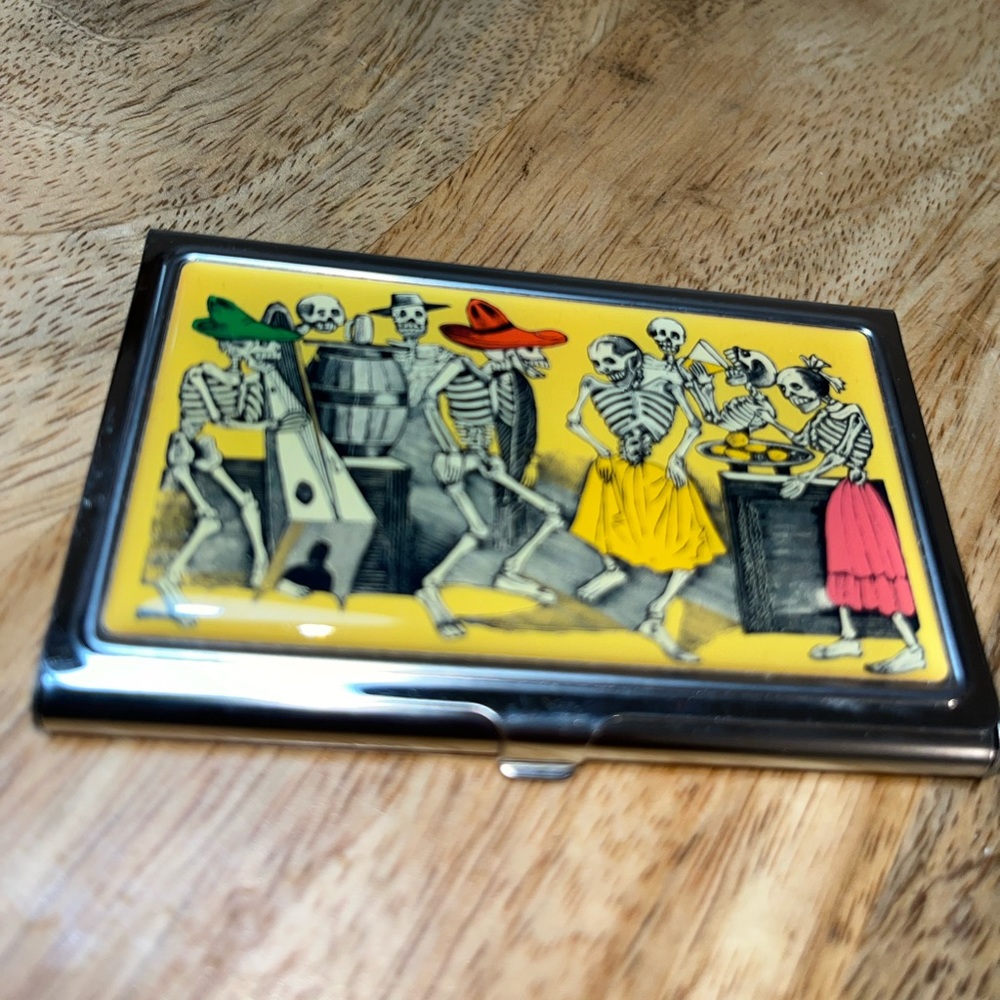 Metal Card Holder with Yellow Skeleton